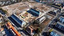 Blick oben auf das Quartier Oberer Brühl in Villingen. Die Aufnahme stammt vom März 2025. Die bebauten Flächen werden überwiegend von ...