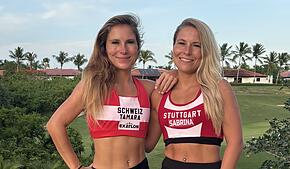 Tamara (links) und Sabrina Benz stellen ihre sportlichen Fähigkeiten auf die Probe – und das vor internationalem Publikum.
