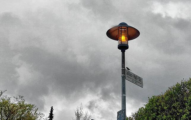 Die Julius-Hall-Straße in Allmendshofen: Auch hier brennen am Nachmittag die Straßenlaternen.