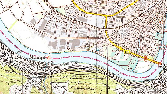 Im Ausschnitt aus der neu erschienenen Topografischen Karte des Blattes Bad Säckingen im Maßstab 1: 25 000 ist der Unterschied zwischen ...