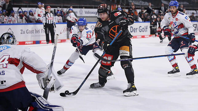 Dieses Bild zeigt Max Görtz (Mitte) noch im Trikot der Grizzlys Wolfsburg. Künftig wird er sich das Leibchen der Schwenninger Wild Wings ...