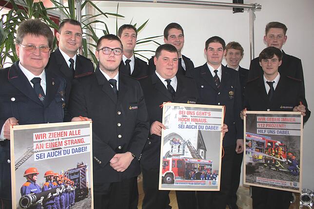 Sie werben für die Löffinger Jugendfeuerwehr (von links): Georg Pfeifer, Florian Isele, Marc Suttel, Samuel Sibold, Daniel Schwendemann, ...